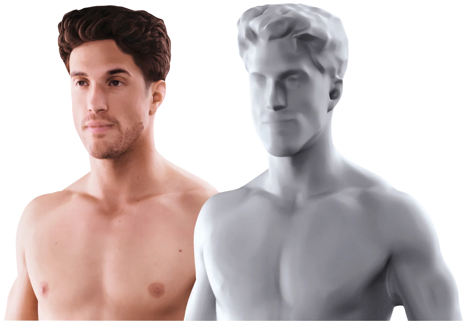 3D-Avatar: Person neben ihrem digitalen Körpermodell