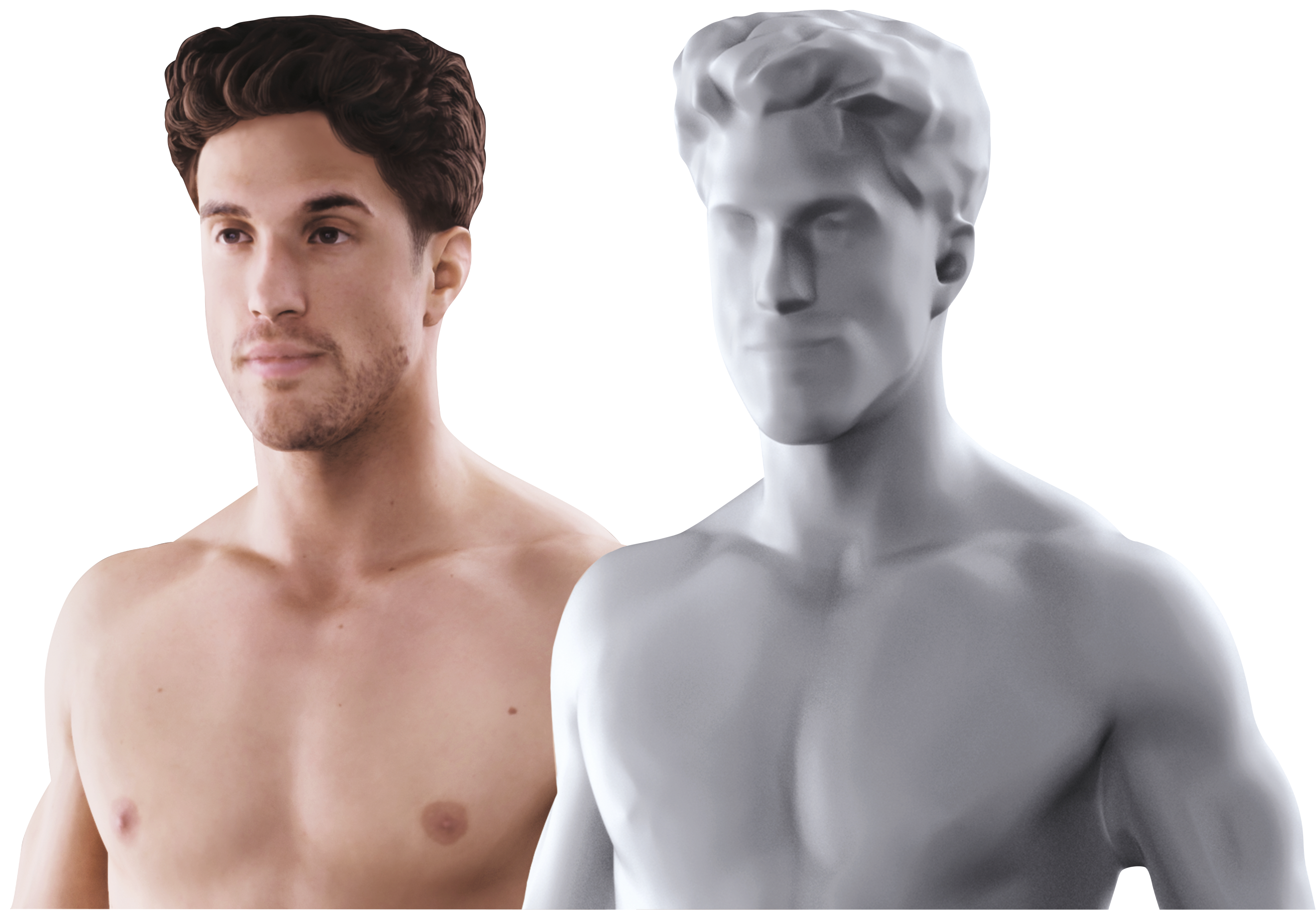 3D-Avatar: Person neben ihrem digitalen Körpermodell